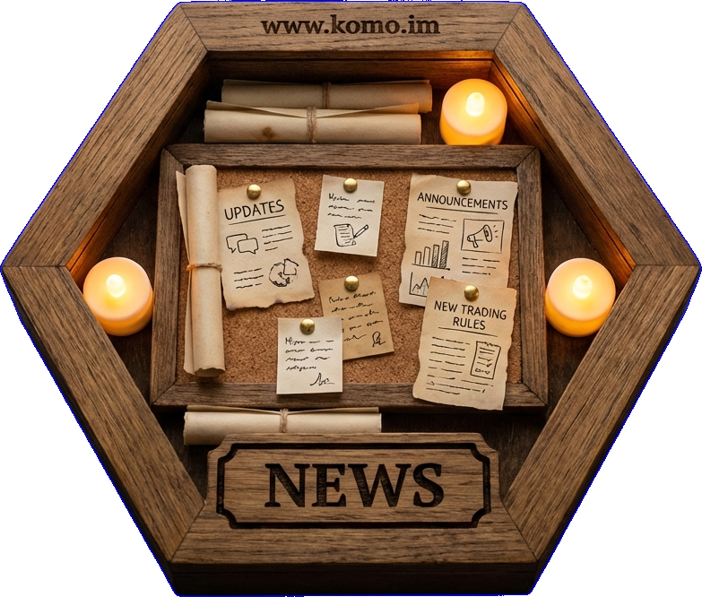 Hexagonal game tile with wooden frame showing scrolls, a quill pen, and announcement imagery in warm amber tones